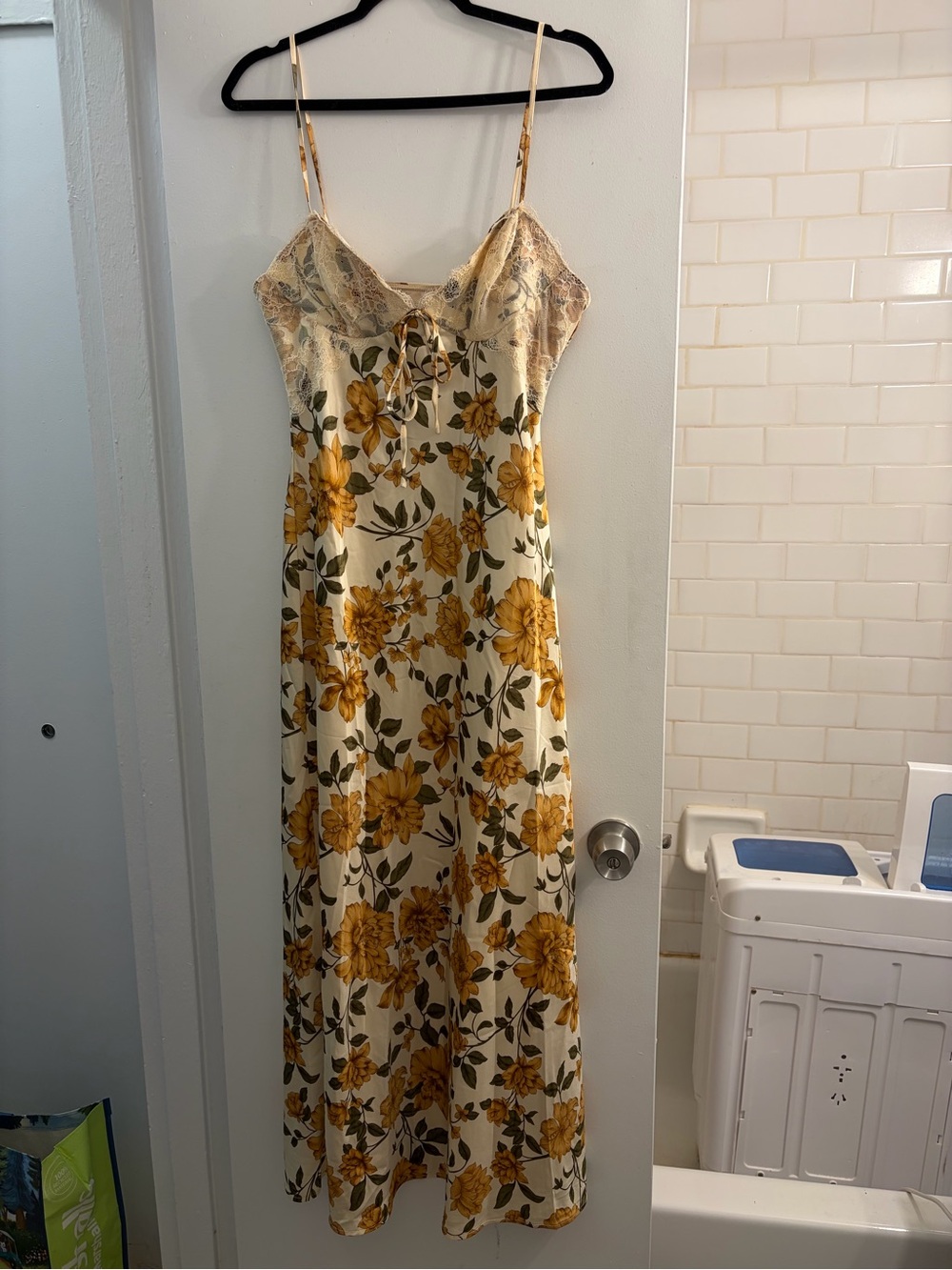 Thirty/Thirty Lace-Trim Slip Dress in Ivory with Yellow Floral